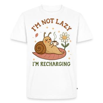 Im not Lazy Im recharging funny Snail drink Coffee - Men's Premium Organic T-Shirt - white - Front - Nico (187cm)