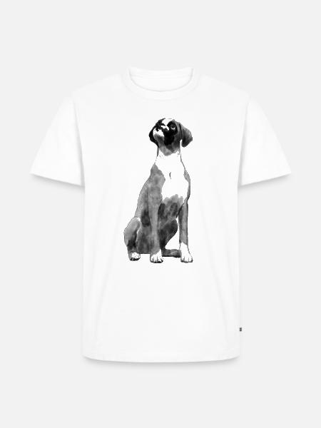 Sitzender Boxer Hund - Männer Premium Bio T-Shirt - Weiß