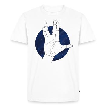 Main vulcaine saluant le ciel étoilé - T-shirt Premium bio Homme - blanc - Devant - Nico (187cm)
