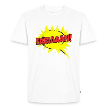 Fabian Nom Drôle de bulle Fabiaaan ! - T-shirt Premium bio Homme - blanc - Devant - Nico (187cm)