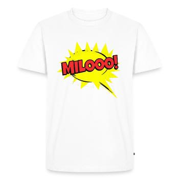 Milo nom drôle bulle de dialogue Milooo ! - T-shirt Premium bio Homme - blanc - Devant - Nico (187cm)