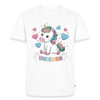 Licorne Kawaii mignonne avec des cœurs - T-shirt Premium bio Homme - blanc - Devant - Nico (187cm)