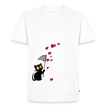 cat catches hearts - Men's Premium Organic T-Shirt - white - Front - Nico (187cm)