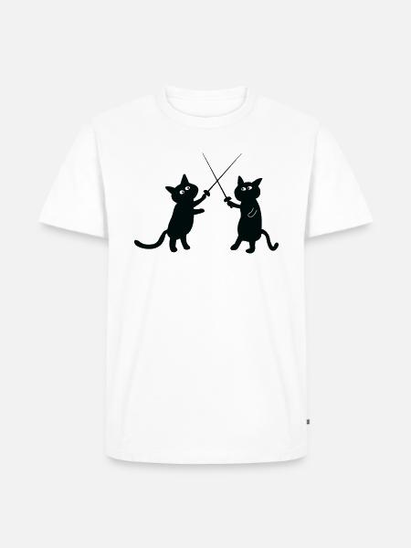 Fechten Katzen Fechter - Männer Premium Bio T-Shirt - Weiß