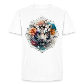 Tiger Flowers Mandala Art Gift Animal Motif - T-shirt Premium bio Homme - blanc - Devant - Nico (187cm)