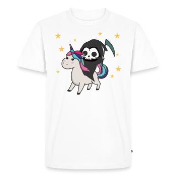 Death riding unicorn funny unicorns Rainbow - T-shirt Premium bio Homme - blanc - Devant - Nico (187cm)