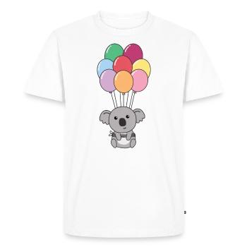 Koala monte avec des ballons colorés - T-shirt Premium bio Homme - blanc - Devant - Nico (187cm)