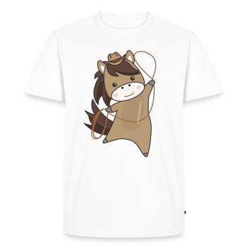 Cowboy Cheval Chevaux Bovins Lasso Western - T-shirt Premium bio Homme - blanc - Devant - Nico (187cm)