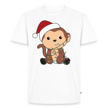 Monkey Christmas Snow Winter Animals Monkeys - Men's Premium Organic T-Shirt - white - Front - Nico (187cm)