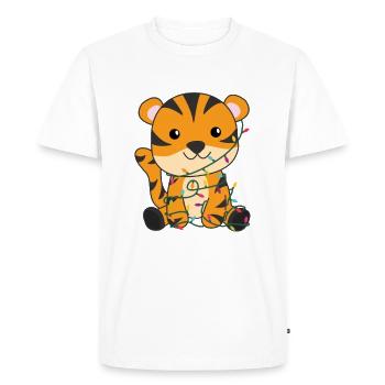 Tigre Noël Neige Hiver Animaux Tigre - T-shirt Premium bio Homme - blanc - Devant - Nico (187cm)