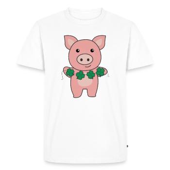 Cochon avec des trèfles animaux mignons pour le bonheur - T-shirt Premium bio Homme - blanc - Devant - Nico (187cm)