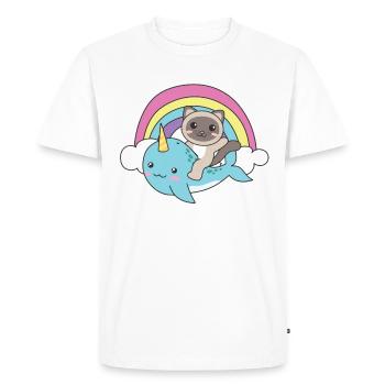 Narwhal Siam cat ocean unicorn kawaii rainbow - Men's Premium Organic T-Shirt - white - Front - Nico (187cm)