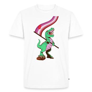 Drapeau LGBTQ - Rouge à lèvres dinosaure - T-shirt Premium bio Homme - blanc - Devant - Nico (187cm)
