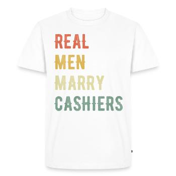 Real Men Marry Cashiers - Men's Premium Organic T-Shirt - white - Front - Nico (187cm)