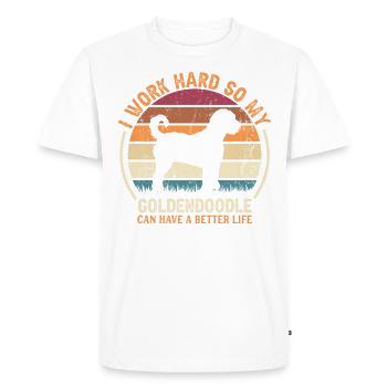 Work Hard Work - Retro Goldendoodle - Men's Premium Organic T-Shirt - white - Front - Nico (187cm)