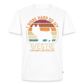 Work Hard - Retro Westie - Men's Premium Organic T-Shirt - white - Front - Nico (187cm)