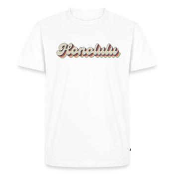 Nostalgique des années 70 USA City - Vintage Honolulu - T-shirt Premium bio Homme - blanc - Devant - Nico (187cm)