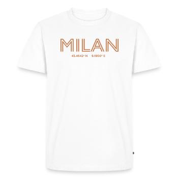 Coordonnées de la ville d’Italie - Milan - T-shirt Premium bio Homme - blanc - Devant - Nico (187cm)