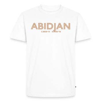 Coordonnées de la ville de Côte d’Ivoire - Abidjan - T-shirt Premium bio Homme - blanc - Devant - Nico (187cm)