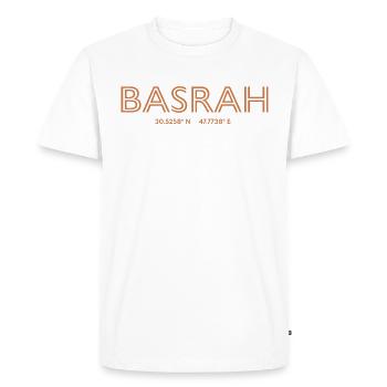Coordonnées de la ville d’Iraq - Bassorah - T-shirt Premium bio Homme - blanc - Devant - Nico (187cm)