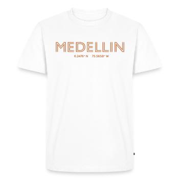 Coordonnées de la ville de Colombie - Medellin - T-shirt Premium bio Homme - blanc - Devant - Nico (187cm)