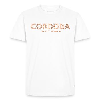 Coordonnées de la ville d’Argentine - Cordoba - T-shirt Premium bio Homme - blanc - Devant - Nico (187cm)