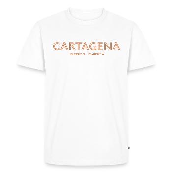 Coordonnées de la ville de Colombie - Carthagène - T-shirt Premium bio Homme - blanc - Devant - Nico (187cm)