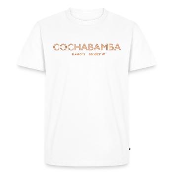 Coordonnées de la ville de Bolivie - Cochabamba - T-shirt Premium bio Homme - blanc - Devant - Nico (187cm)
