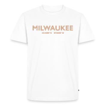 Coordonnées de la ville des États-Unis - Milwaukee - T-shirt Premium bio Homme - blanc - Devant - Nico (187cm)