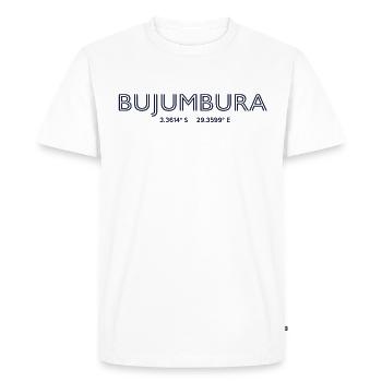 Burundi Coordonnées de la ville - Bujumbura - T-shirt Premium bio Homme - blanc - Devant - Nico (187cm)