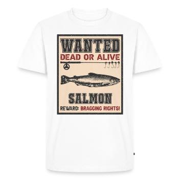 Poisson recherché - pêche au saumon - T-shirt Premium bio Homme - blanc - Devant - Nico (187cm)