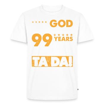 God Created Me – Happy 99th Birthday - Men's Premium Organic T-Shirt - white - Front - Nico (187cm)