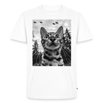 Chat - Alien Selfie Bengal UFO - T-shirt Premium bio Homme - blanc - Devant - Nico (187cm)