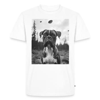 Chien - Alien Selfie Boxer UFO - T-shirt Premium bio Homme - blanc - Devant - Nico (187cm)