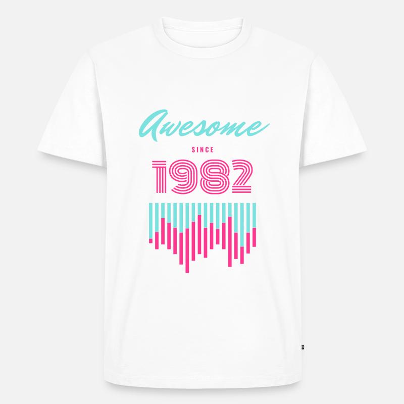 Genial seit 1982 Neon Pulse - Männer Premium Bio T-Shirt - Weiß