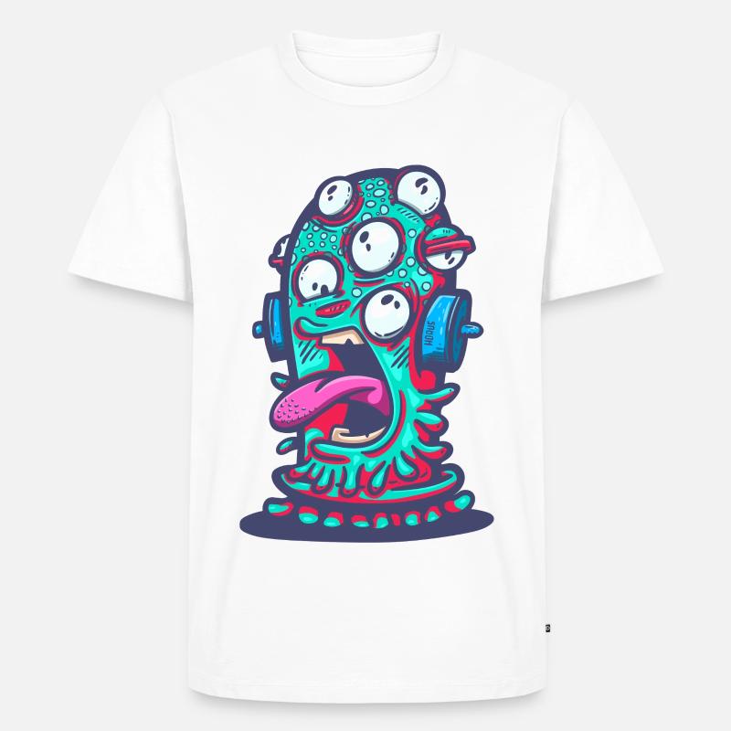 Psychedelisches Monster mit Kopfhörern - Männer Premium Bio T-Shirt - Weiß