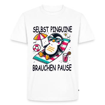 Pingouin, Vacances, Été, Vacances, Plage, Mer - T-shirt Premium bio Homme - blanc - Devant - Nico (187cm)