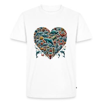 Animaux de la mer, Forme de cœur, Océan, Amour - T-shirt Premium bio Homme - blanc - Devant - Nico (187cm)
