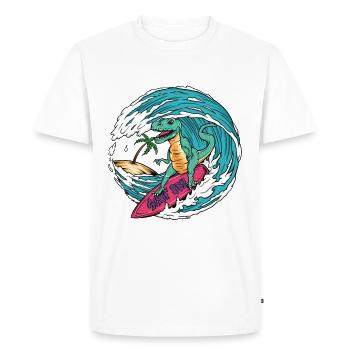 Surf T-Rex - T-shirt Premium bio Homme - blanc - Devant - Nico (187cm)