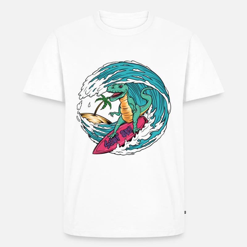 Surfender T-Rex - Männer Premium Bio T-Shirt - Weiß