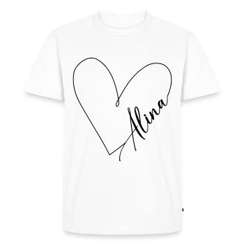 Alina Nom Ligne de coeur - T-shirt Premium bio Homme - blanc - Devant - Nico (187cm)