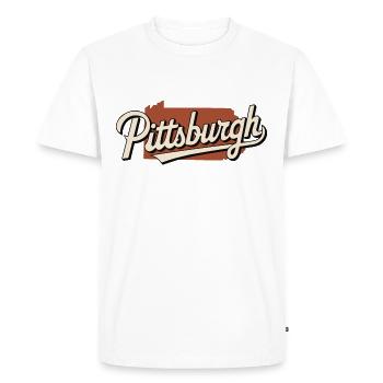 Logo vintage de Pittsburgh avec carte de la Pennsylvanie - T-shirt Premium bio Homme - blanc - Devant - Nico (187cm)