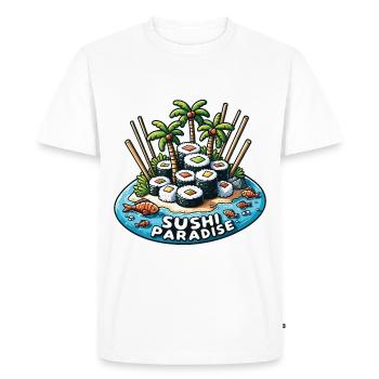 Palm Trees Beach Sushi Paradise - Men's Premium Organic T-Shirt - white - Front - Nico (187cm)