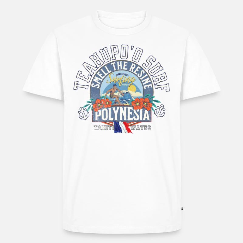 Teahupoo Surf Polynesien - Männer Premium Bio T-Shirt - Weiß