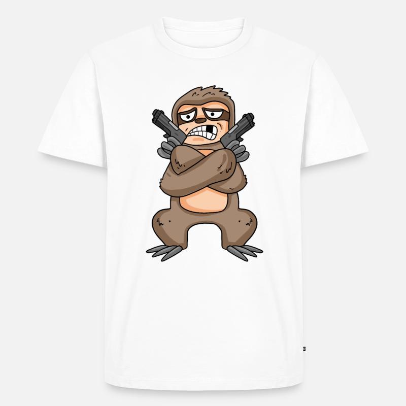 Faultier mit Pistole - Männer Premium Bio T-Shirt - Weiß