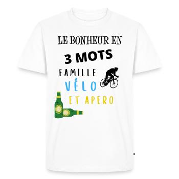 Bonheur en 3 mots famille vélo apéro cadeau - T-shirt Premium bio Homme - blanc - Devant - Nico (187cm)