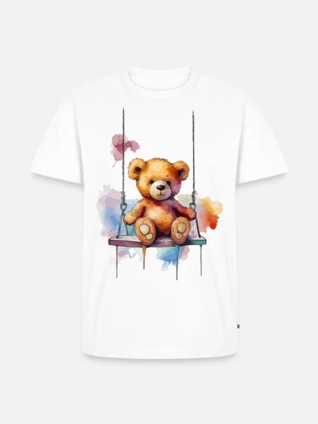 Teddy bear on her swing - Men's Premium Organic T-Shirt - white