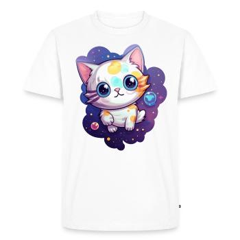 Cute cartoonish kitty floating in space - Men's Premium Organic T-Shirt - white - Front - Nico (187cm)