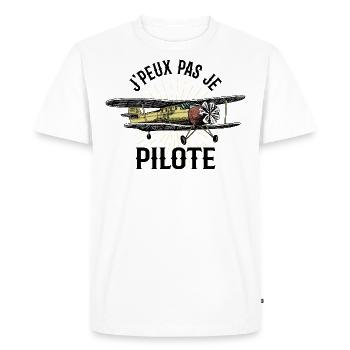 J'peux pas je pilote - Cadeau rétro avion - T-shirt Premium bio Homme - blanc - Devant - Nico (187cm)