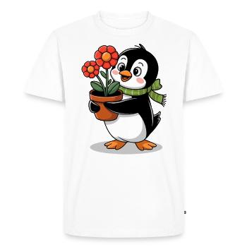 Pingouin avec pot de fleurs dans le jardin pour jardinier - T-shirt Premium bio Homme - blanc - Devant - Nico (187cm)
